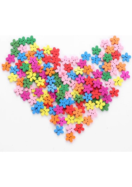 Ahşap Renkli Çiçek (2) Düğme 50 Adet 15 mm fırsatları