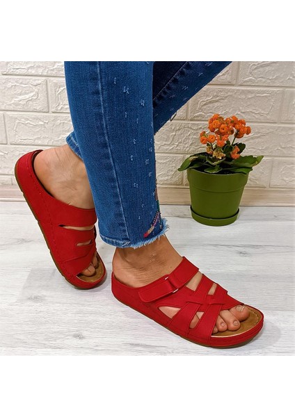 1802 Kırmızı Anatomic Comfort Taban Günlük Kadın Terlik modelleri