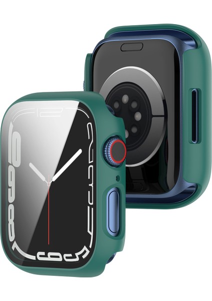 Apple Watch Serisi 7 /8 41MM 2'si 1 Arada Çizilmeye Dayanıklı Sert Pc Kılıfı Temperli Cam Ekran Koruyucu (Yurt Dışından)