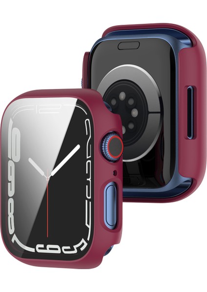 Apple Watch Serisi 7 /8 41MM 2'si 1 Arada Çizik Dirençli Sert Pc Kılıfı Temperli Cam Ekran Koruyucu Şarap Sı (Yurt Dışından)