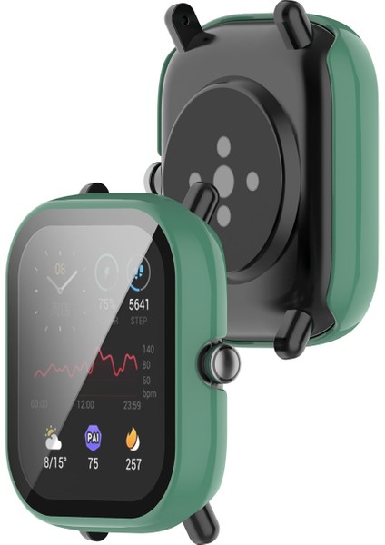 Huami Amazfit Için Bıp U / Bıp U Pro / Pop / Pop Pro Hard Pc Saat Kılıfı Temperlenmiş Cam Ekran Koruyucu ile Çok Çizgi Tam Koruma Kapağı Çam Iğne (Yurt Dışından) modelleri