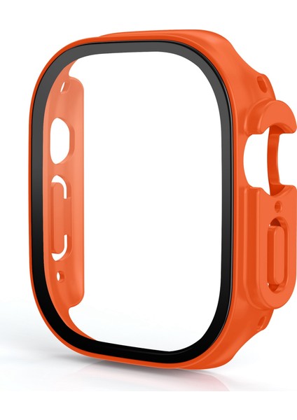 Apple Watch Ultra 49MM Sert Pc Cüzdan Kılıfı Temperli Cam Ekran Koruyucu Anti Drop Koruyucu Kapak Turuncu (Yurt Dışından)