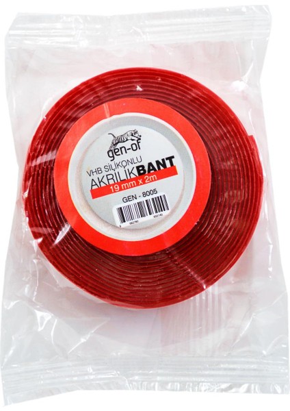 Vhb Silikonlu Çift Taraflı Akrilik Bant 19MMX2M Kırmızı 1 Adet