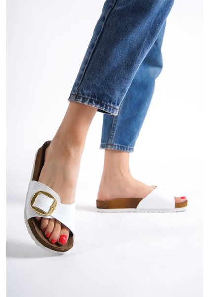 Grazia Kadın Kalın Tek Toka Beyaz Terlik modelleri