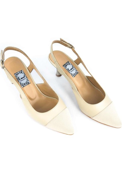 Rahat Modern Arka Açık Deri Stiletto Bej 1108