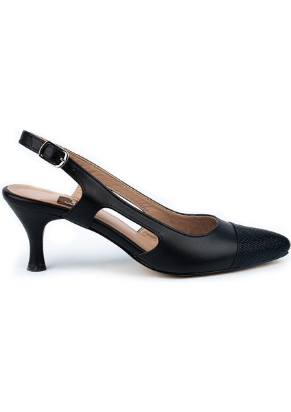 Rahat Modern Arka Açık Deri Stiletto Siyah 1108