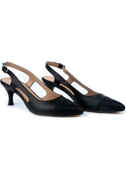 Rahat Modern Arka Açık Deri Stiletto Siyah 1108