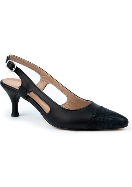 Rahat Modern Arka Açık Deri Stiletto Siyah 1108