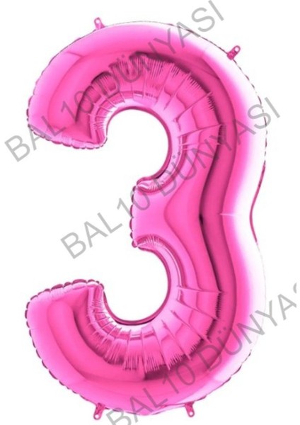 Fuşya Pembe Folyo Rakam Balon 100 cm 3