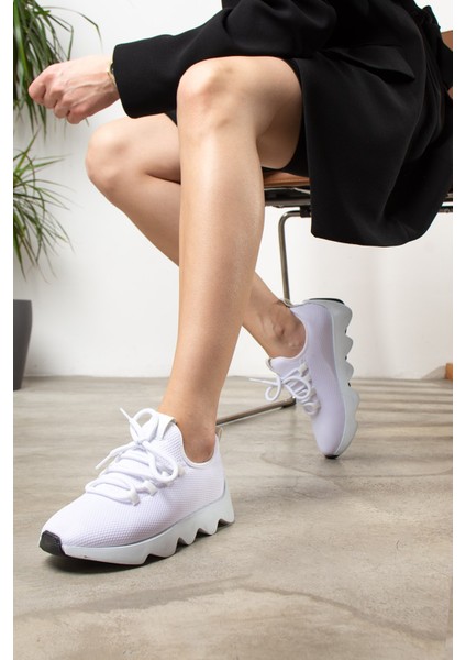 Günlük Kadın Sneaker Spor Ayakkabı Bağcıklı Triko Tırtıklı Kalın Taban Hafif Rahat Esnek Hava Alabilen 300 indirimleri