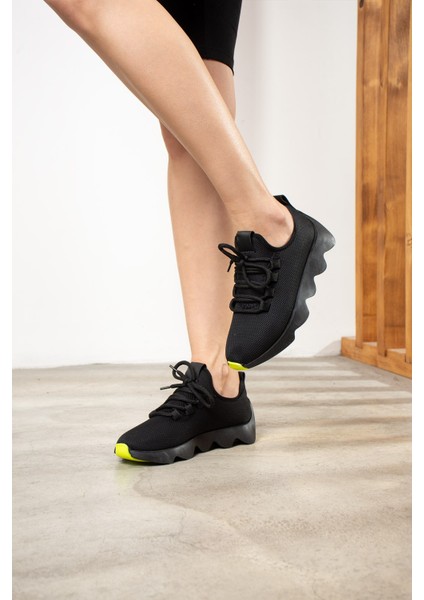 Günlük Kadın Sneaker Spor Ayakkabı Bağcıklı Triko Tırtıklı Kalın Taban Hafif Rahat Esnek Hava Alabilen 300