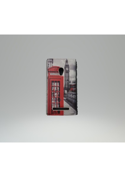 Asus Zenfone 5 Lite Cep Telefonu Ön Tarafında Kırmızı Telefon Kulübesi Olan Suni Deri Kapaklı Kılıf fiyatları
