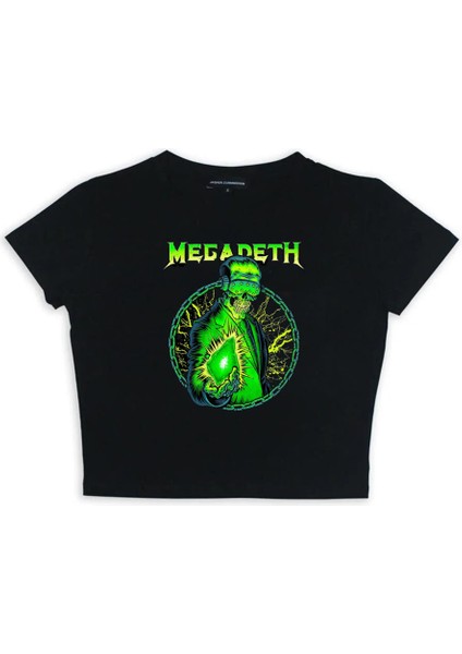 Rock Serisi Megadeth Baskılı Siyah Crop