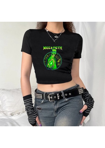 Rock Serisi Megadeth Baskılı Siyah Crop fiyatları