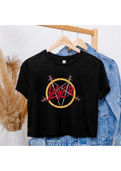 Rock Serisi Slayer Baskılı Siyah Crop fiyatları