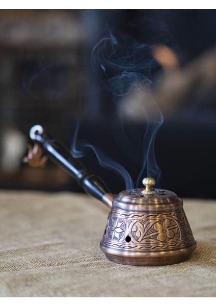 Bakır Buhurdanlık İşlemeli Model Oksit Renk