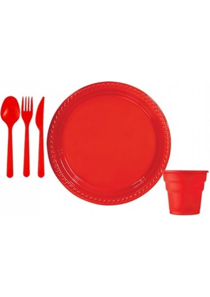 Kırmızı Plastik Sofra Seti 25 Kişilik