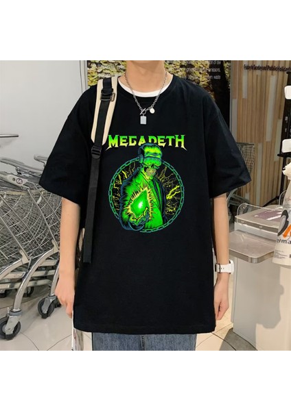 Rock Serisi Megadeth Baskılı Siyah Oversize T-Shirt