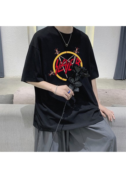Rock Serisi Slayer Baskılı Siyah Oversize T-Shirt fiyatları