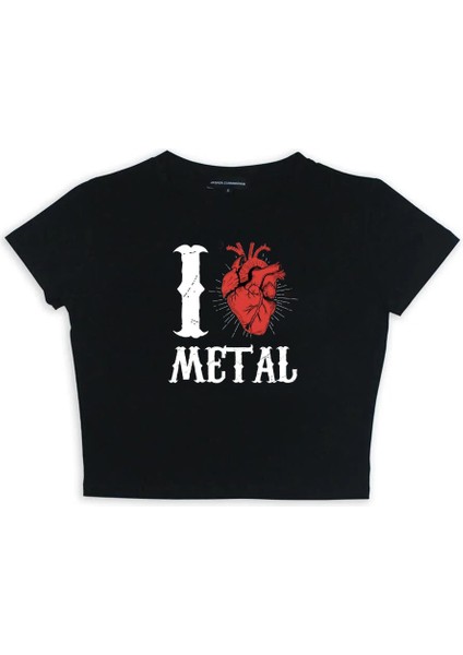 I Love Metal Baskılı Siyah Crop fiyatları