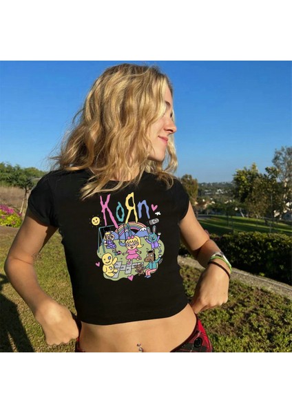 Rock Serisi Korn Siyah Crop