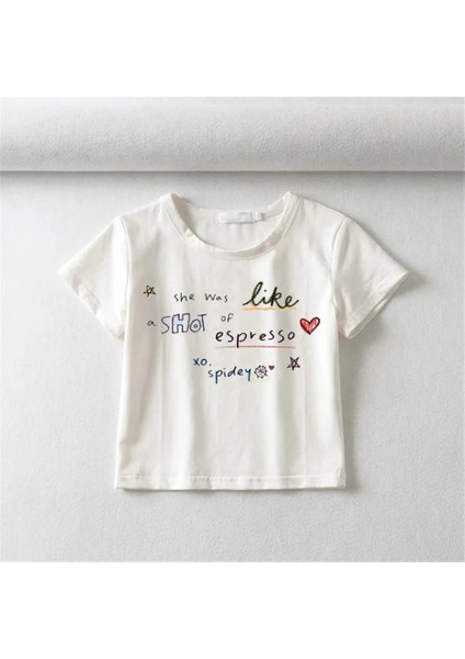 She Was Like Shot Of Espresso Baskılı Beyaz Crop fiyatları