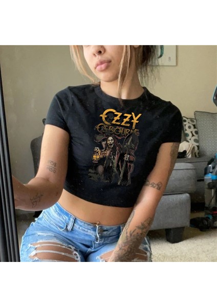 Rock Serisi Hard Rock Slayer Baskılı Siyah Crop fiyatları