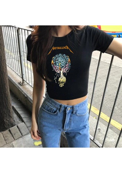 Rock Serisi Metallica Baskılı Siyah Crop fiyatları