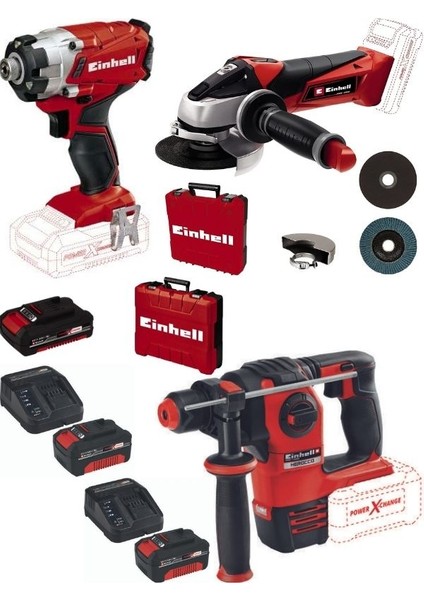 Te-Ag 18/115 Acc Aksesuarlı Avuç Taşlama Herocco 18V Kırıcı Delici Te-Cı 18/1 Vidalama 2X4.0+2.5AH Akülü Set