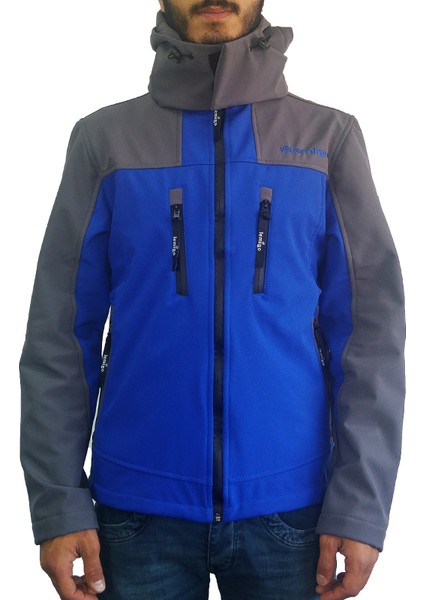 Softshell Kapşonlu Mavi-Gri Mont