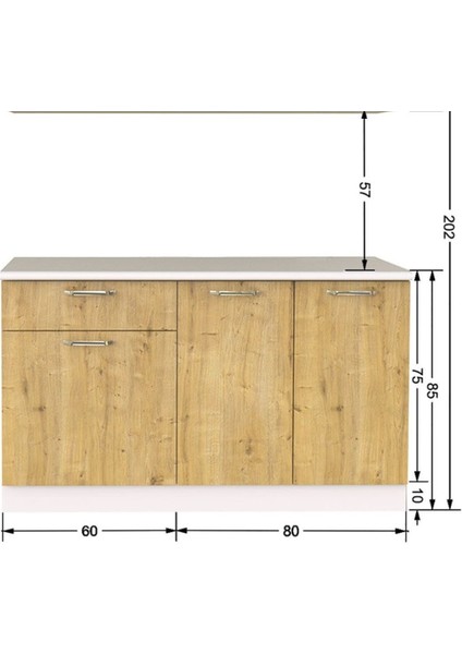 Ipek Alt Mutfak DOLABI140 cm – Safir Meşe – Tezgah Dahil Değil