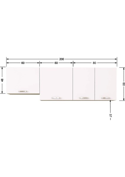 Melodi Üst Mutfak Dolabı 200 cm –beyaz
