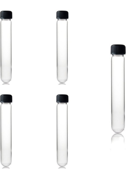 Cam Deney Tüpü 10 mL / 16x125 mm / Kapaklı / 100% Borosilikat / Isıya Dayanıklı / 5 Adetlik Set