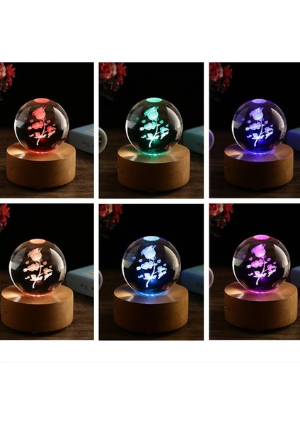 Işıklı Ahşap Kaideli Aşk ve Gül Cam Küre 8cm*6cm
