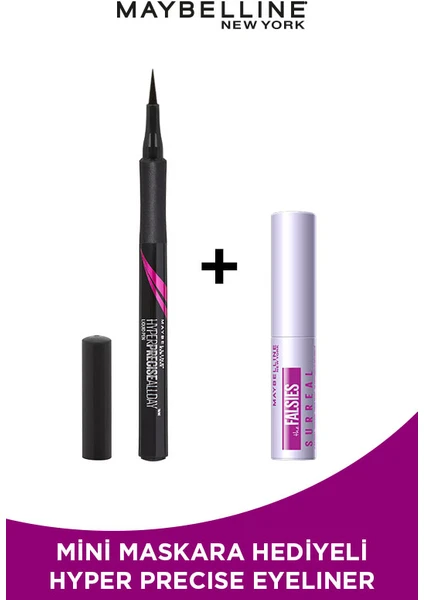 Maybelline New York Mini Surreal Maskara Hediyeli Hyper Precise All Day Eyeliner - Mat Siyah