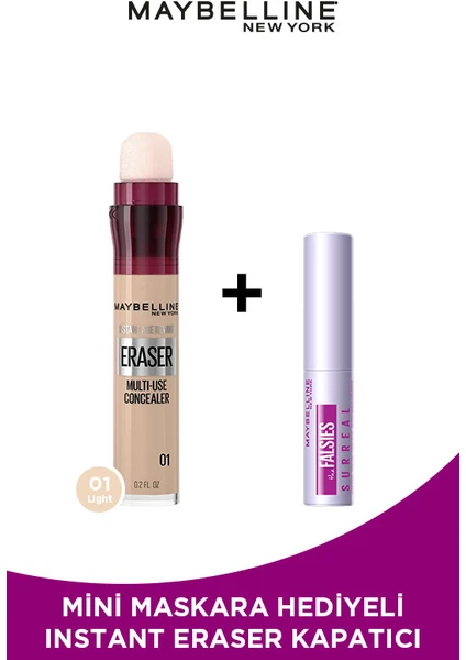 Maybelline New York Mini Surreal Maskara Hediyeli Instant Anti Age Eraser Kapatıcı - 01 Light