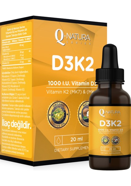 D3K2 20 ml - Organik Zeytinyağı + Mtc Oil
