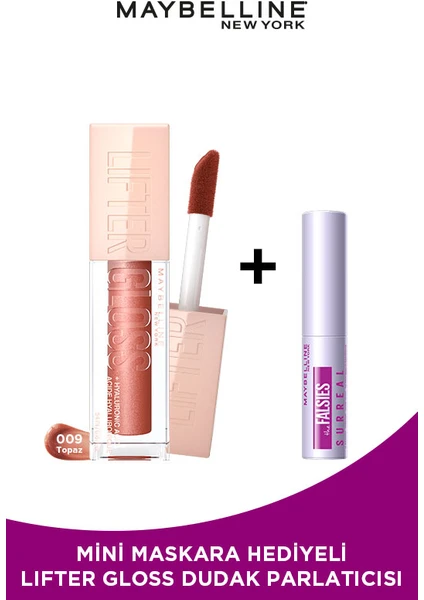 Maybelline New York Mini Surreal Maskara Hediyeli Lifter Gloss Nemlendirici Dudak Parlatıcısı- 009 Topaz