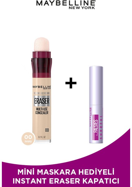 Maybelline New York Mini Surreal Maskara Hediyeli Instant Anti Age Eraser Kapatıcı - 00 Ivory