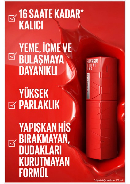 Mini Surreal Maskara Hediyeli Super Stay Vinyl Ink Uzun Süre Kalıcı Likit Parlak Ruj 35 Cheeky modelleri