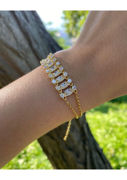 Kadın Gümüş Gold Zirkon Taşlı Bileklik fiyatları