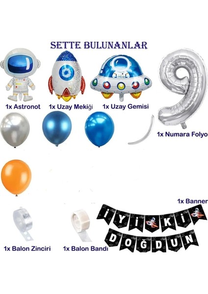 Uzay Temalı Doğum Günü Seti 4 Adet Folyo, 50 Lateks Balon, Banner, Balon Zinciri, Balon Bandı fiyatları