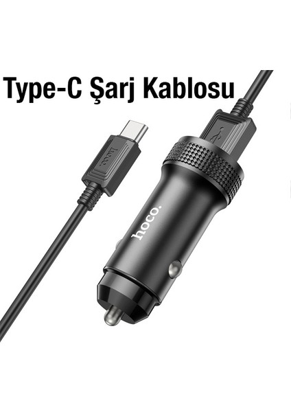 Z49 Çift USB Girişli Araç Şarj Başlık + USB To Type-C Kablo ALL-36344