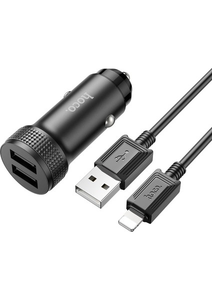 Z49 Çift USB Girişli Araç Şarj Başlık + USB To iPhone Lightning Kablo ALL-36338