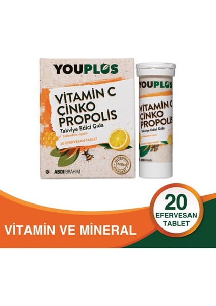 Vitamin C, Çinko & Propolis 20 Efervesan Tablet