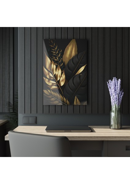 Gold Altın Renkli Yapraklar Cam Tablo Duvar Dekoru 2 fırsatları