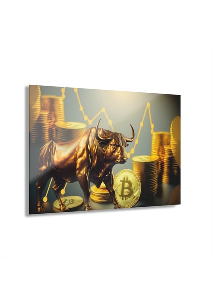 Bitcoin Kripto Btc Crypto Para Boğa Cam Tablo Duvar Dekoru