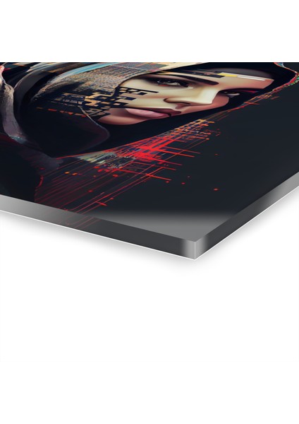 Müslüman Kız Sulu Boya Türban Başörtüsü Islam Cam Tablo Duvar Dekoru 2 fiyatları