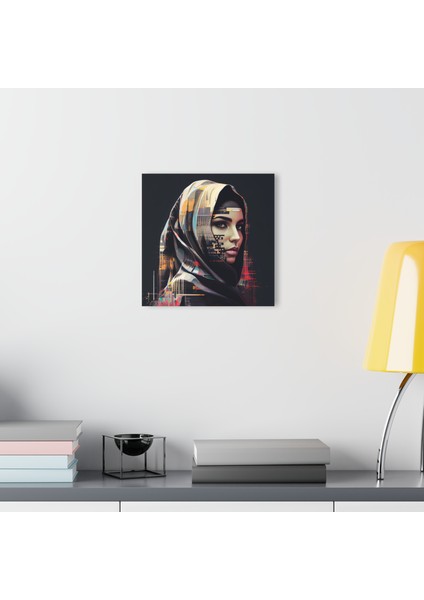 Müslüman Kız Sulu Boya Türban Başörtüsü Islam Cam Tablo Duvar Dekoru 2 modelleri