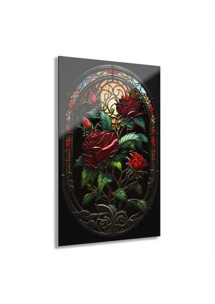 3D Boyutlu Gül Cam Tablo Duvar Dekoru